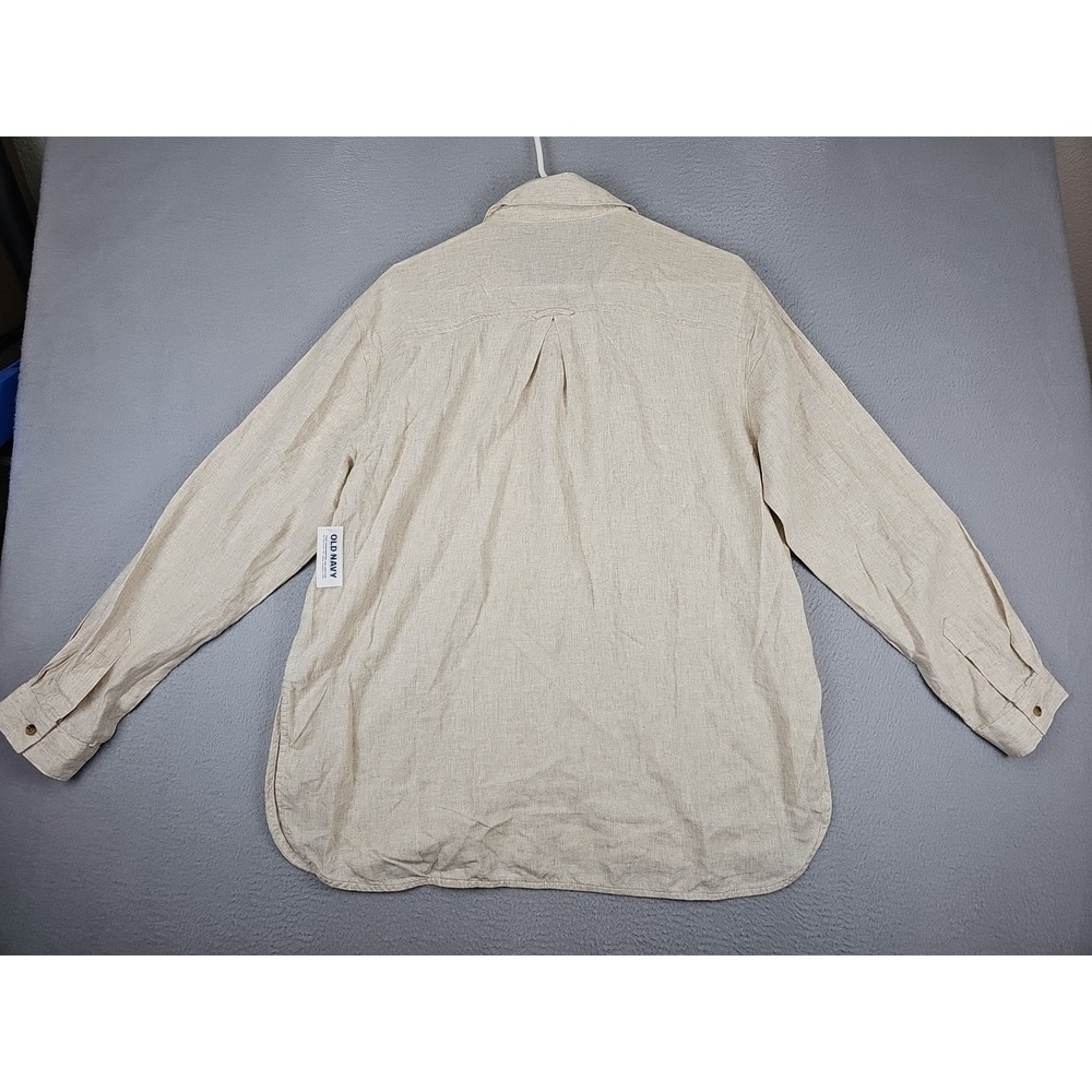 New Old Navy Linen-Blend Button-Down The Boyfriend Shirt Size Medium Beige $40 - Picture 10 of 12